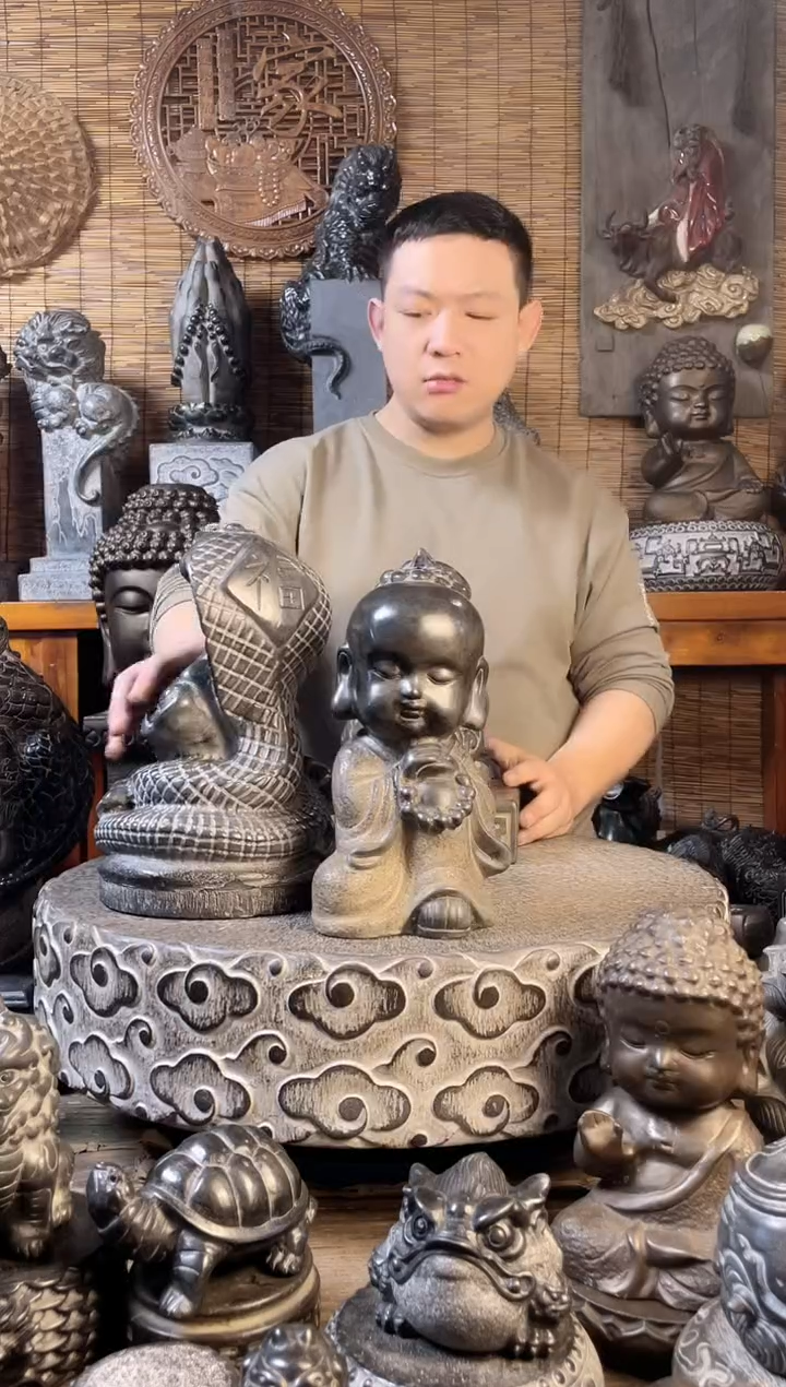 【闪购商品】23小沙弥天然青石雕刻