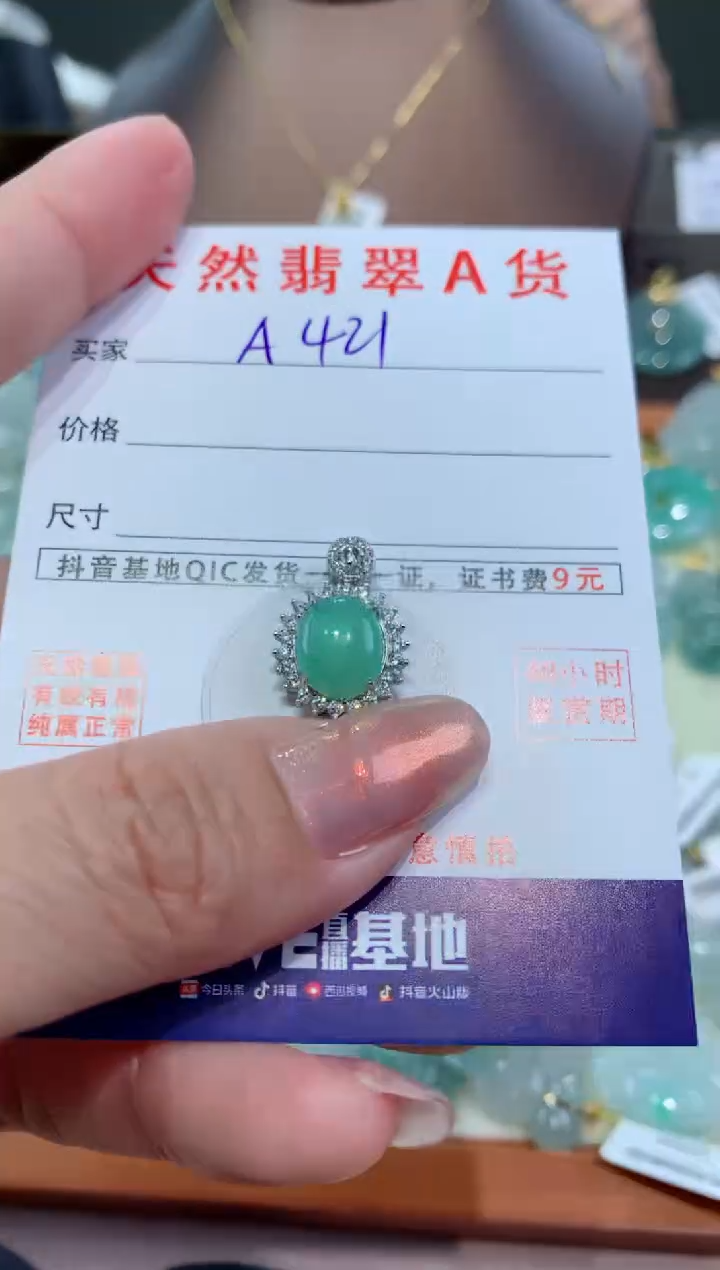 【闪购商品】翡翠颈饰银S925镶嵌天然翡翠A货挂件