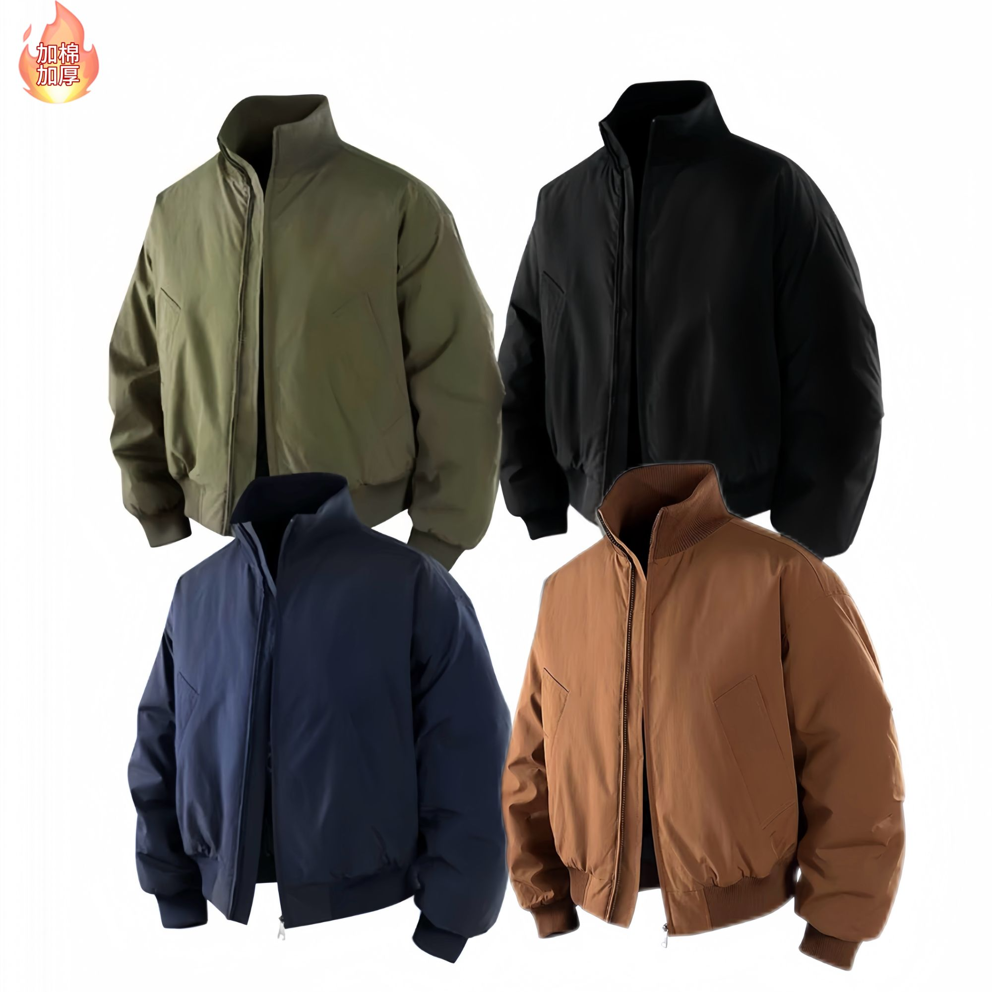 秋冬美式cleanfit飞行夹克男款潮牌立领加绒棉服重磅硬挺工装外套