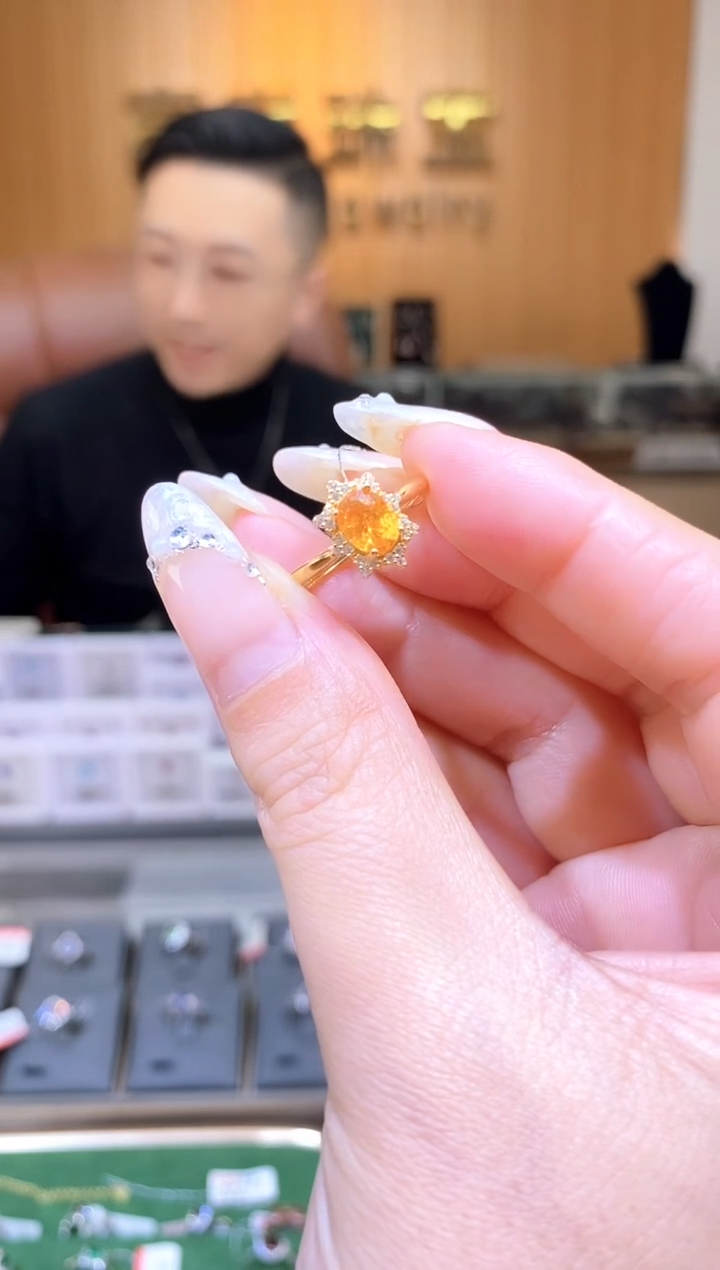 【闪购商品】石榴石（芬达石）戒指银S925镶嵌天然芬达石戒指