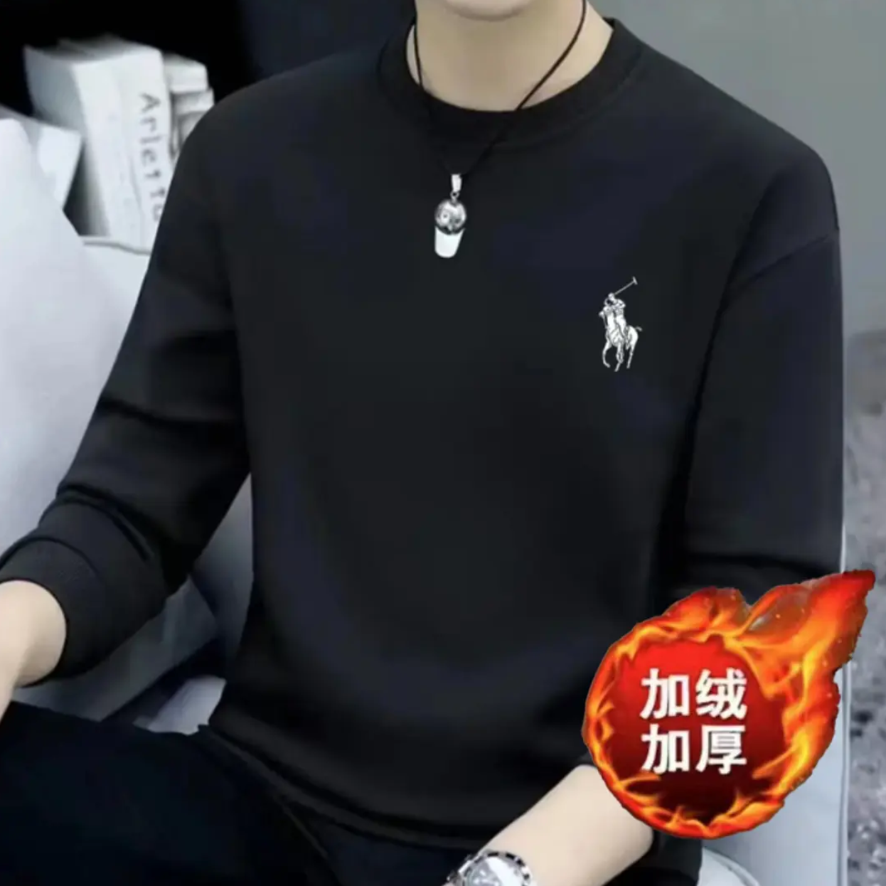 WY【一折粉丝福利】2025秋冬季圆领印花潮牌男士休闲卫衣常规加绒