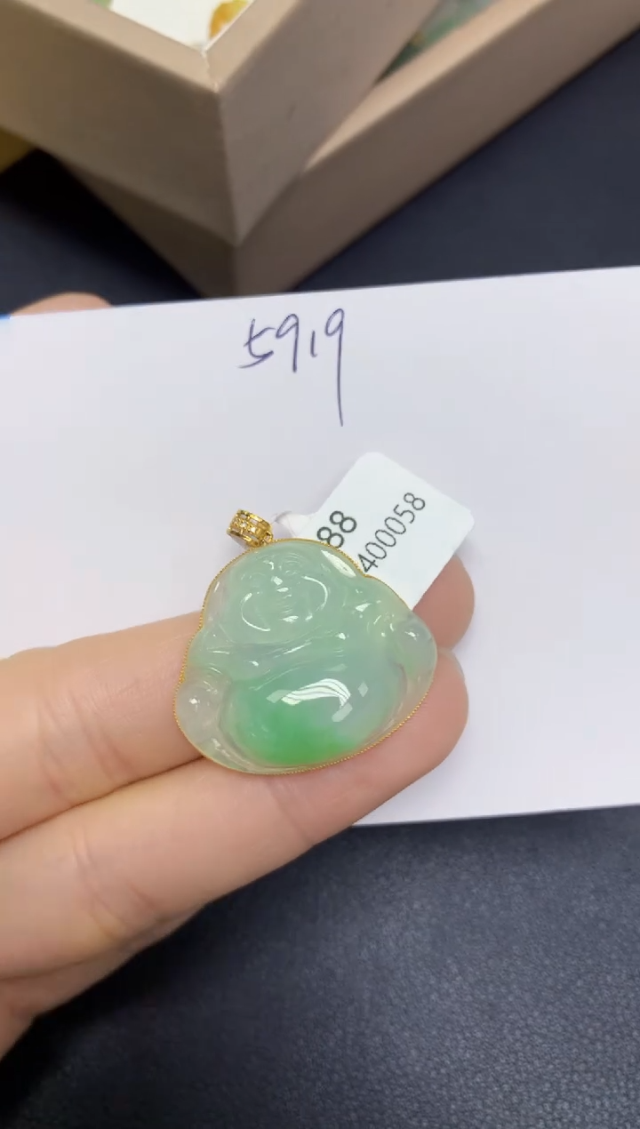 【闪购商品】翡翠挂件18K金镶嵌 天然翡翠A货