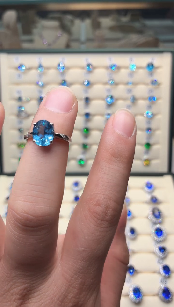 银S925镶嵌戒指海蓝宝石000