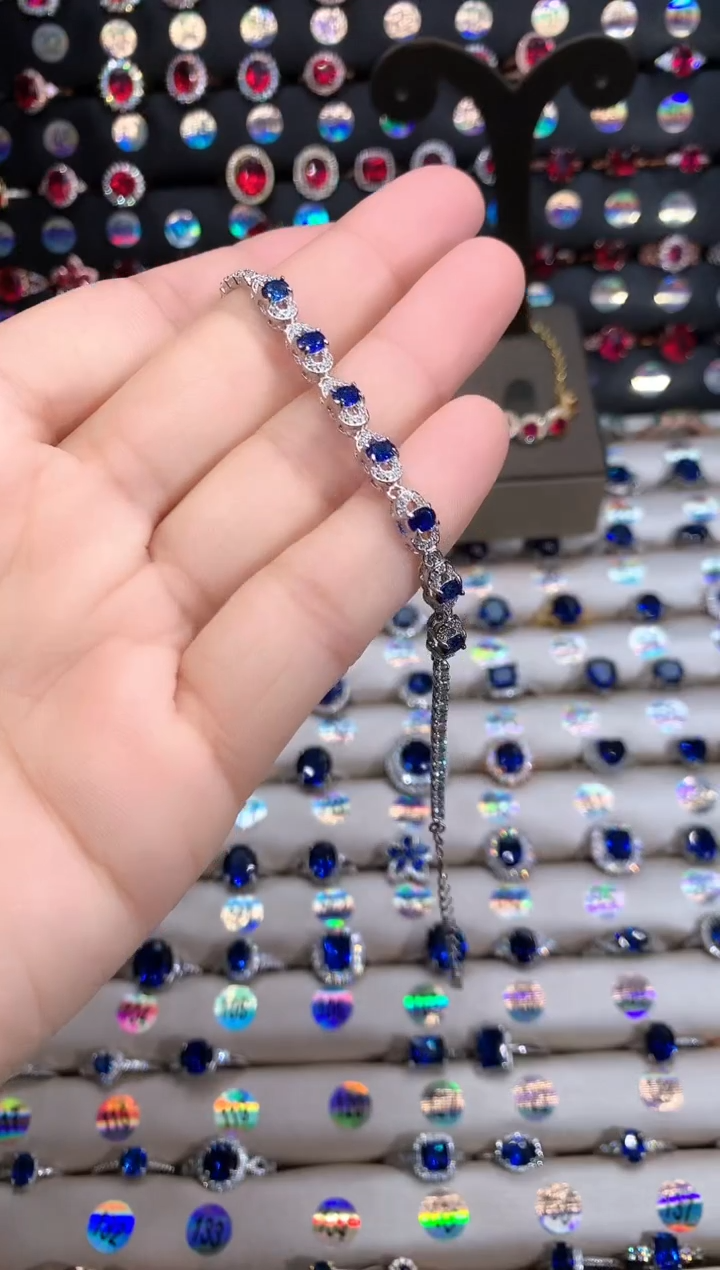 【闪购商品】蓝宝石手链银S925镶嵌银色