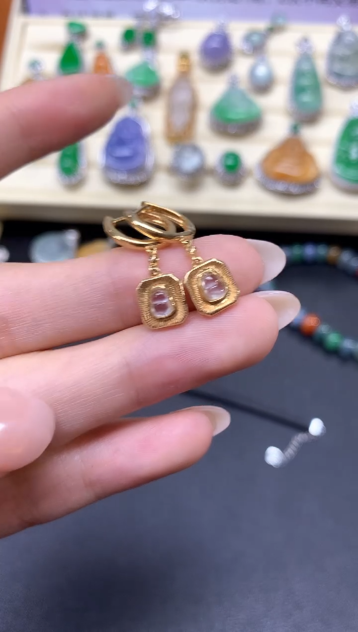 【闪购商品】翡翠耳饰18K金镶嵌耳饰|2000+200