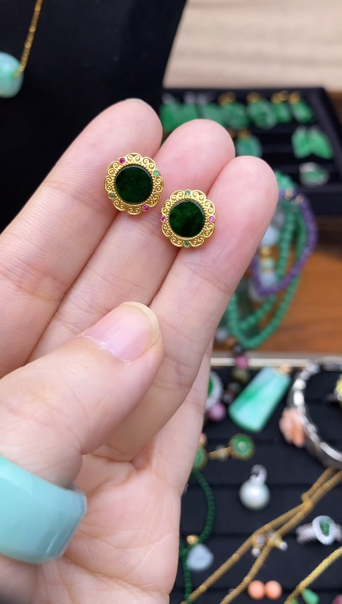 银S925镶嵌翡翠耳钉闪购定制耳钉