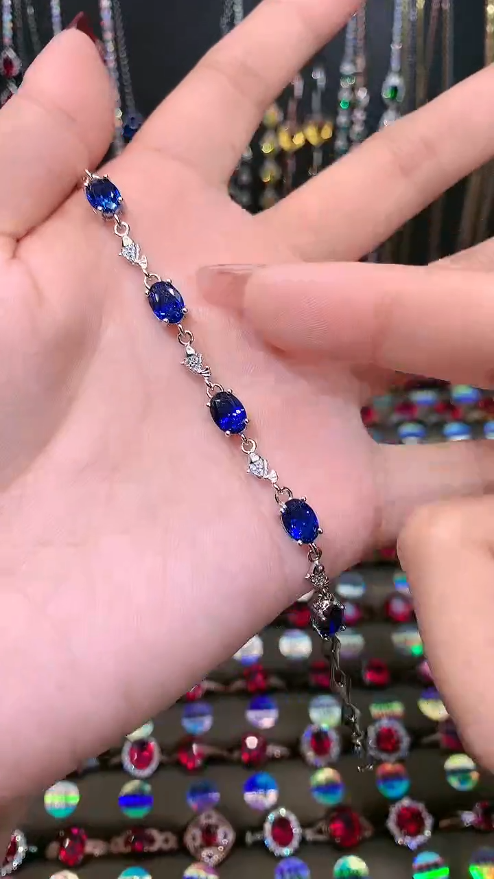 【闪购商品】蓝宝石手链银S925镶嵌银色