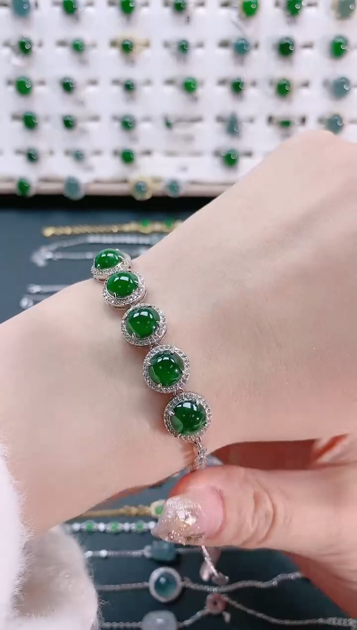 【闪购商品】翡翠手链银S925镶嵌天然翡翠