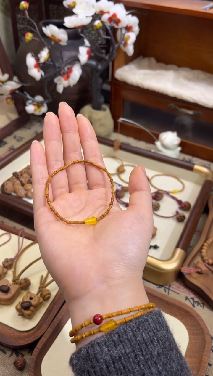 手串桃核【桃缘行】竹节「黄色葫芦」桃木桃核辟、挡、驱、护 备注手围