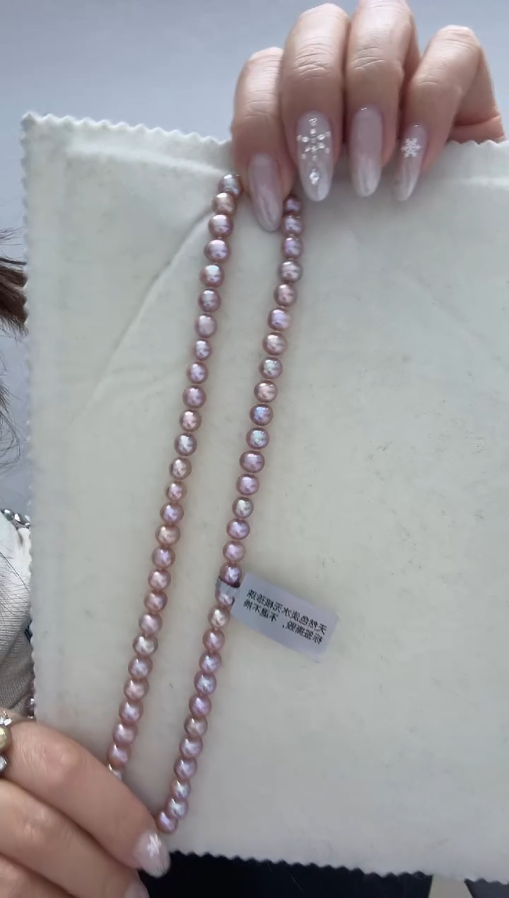 颈饰银S925镶嵌淡水珍珠浅咖 无核 6.3-7.3