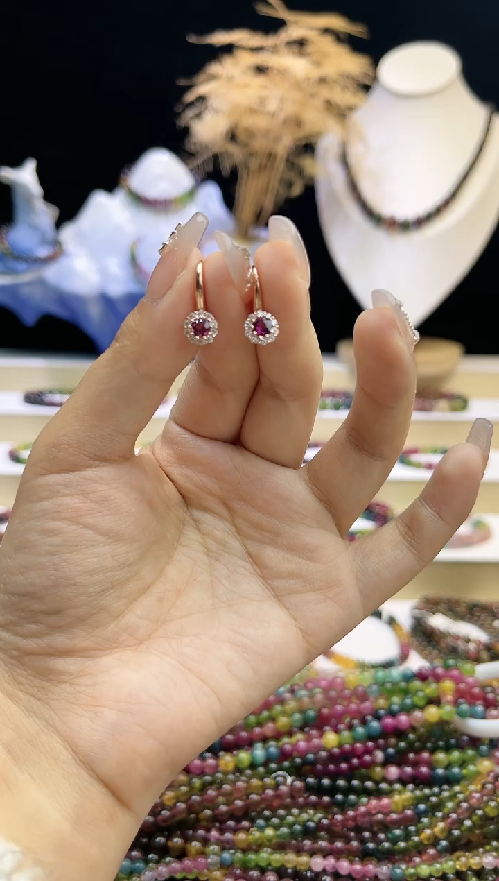 【闪购商品】碧玺/银S925镶嵌J碧玺耳钩多样性发货