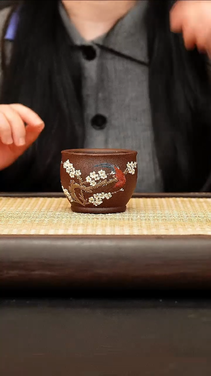 茶壶紫砂喜上眉梢主人杯 紫泥 130cc