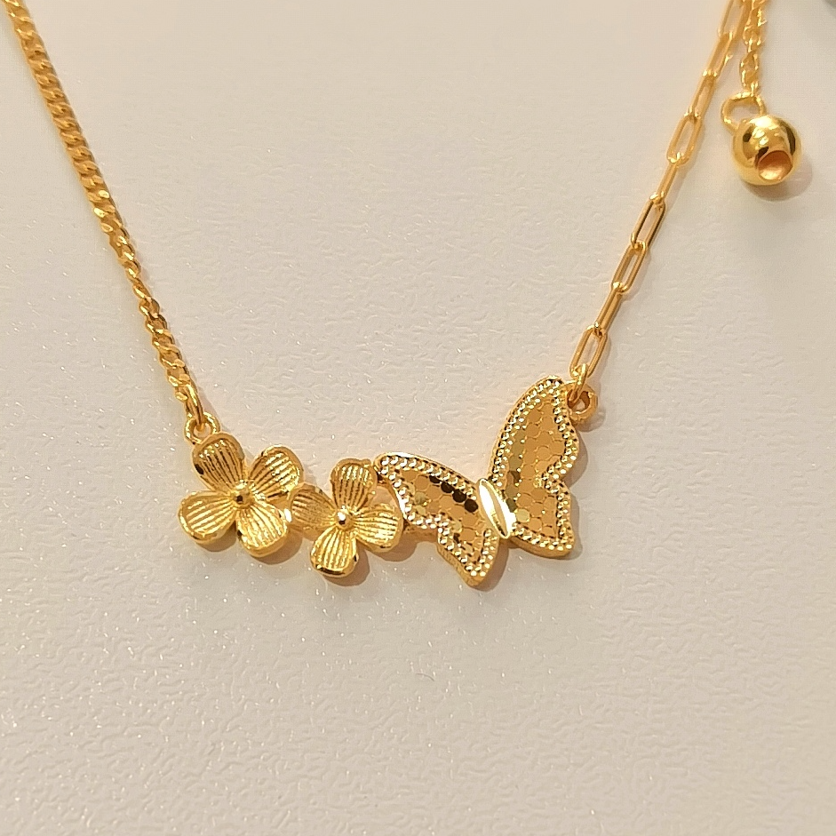 【优豪】足金碎冰蝶恋花蝴蝶套链820