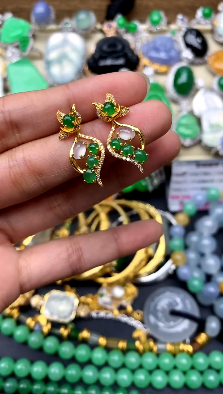 【闪购商品】翡翠耳饰18K金镶嵌162-中国好珍宝