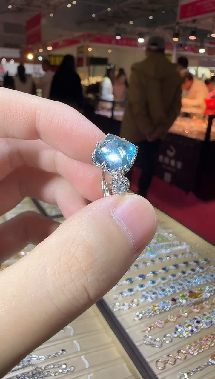 银S925镶嵌戒指托帕石糖塔11mm