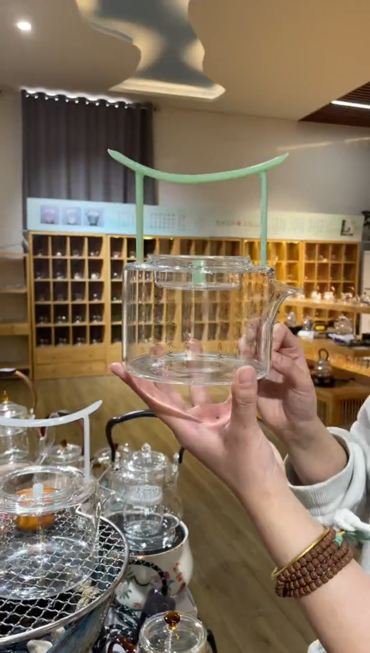 手工艺品玻璃九河鹊桥壶绿玉把