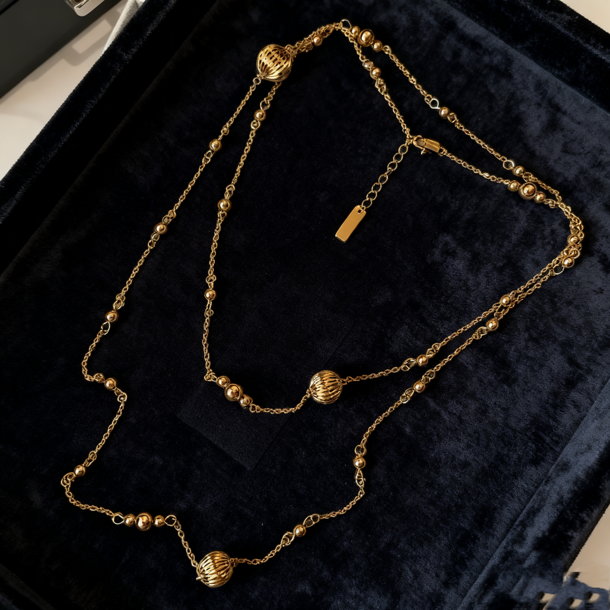 铜合金项链 【古米】1/64圆形条纹灯笼南瓜球项链法式叠戴式毛衣链