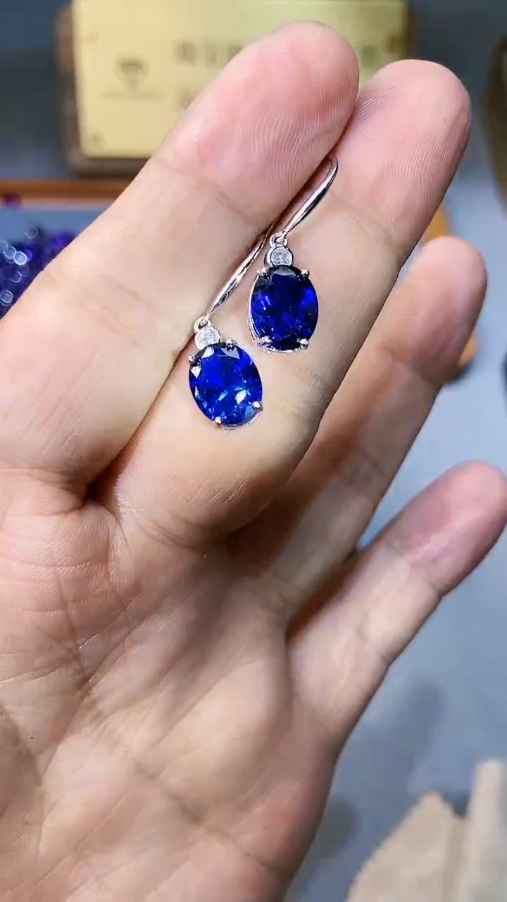 【闪购商品】蓝宝石耳饰银S925镶嵌354