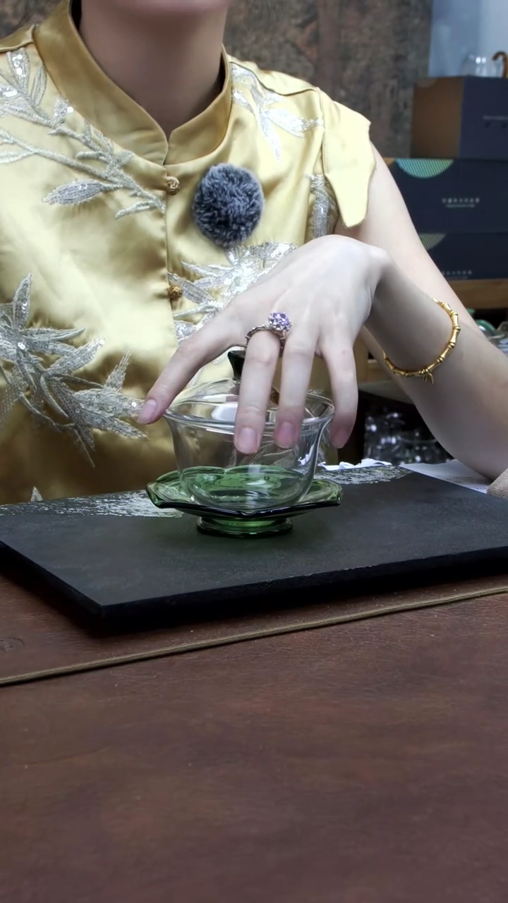 禾器 禅语盖碗湖绿