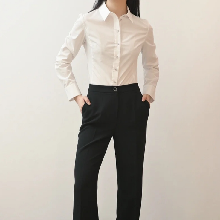 【商场同款】翻领百搭单排扣长袖收腰通勤气质衬衣女1300641