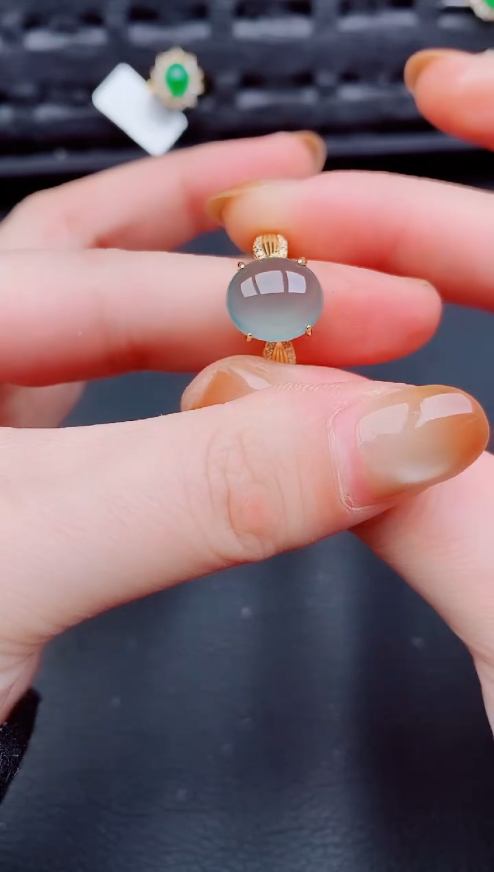 【闪购商品】翡翠戒指银S925镶嵌天然a货翡翠486