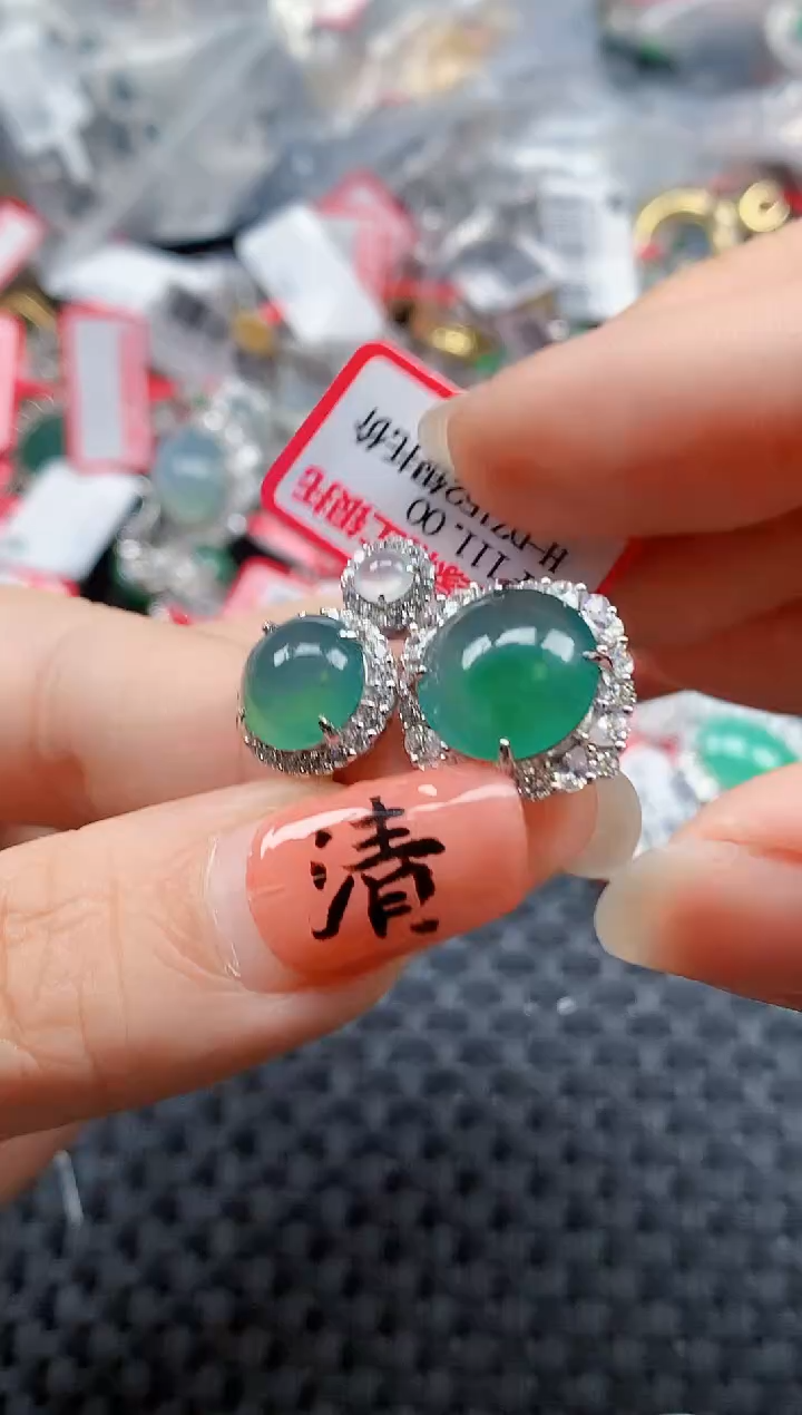 银S925镶嵌戒指翡翠天然A货缅甸翡翠