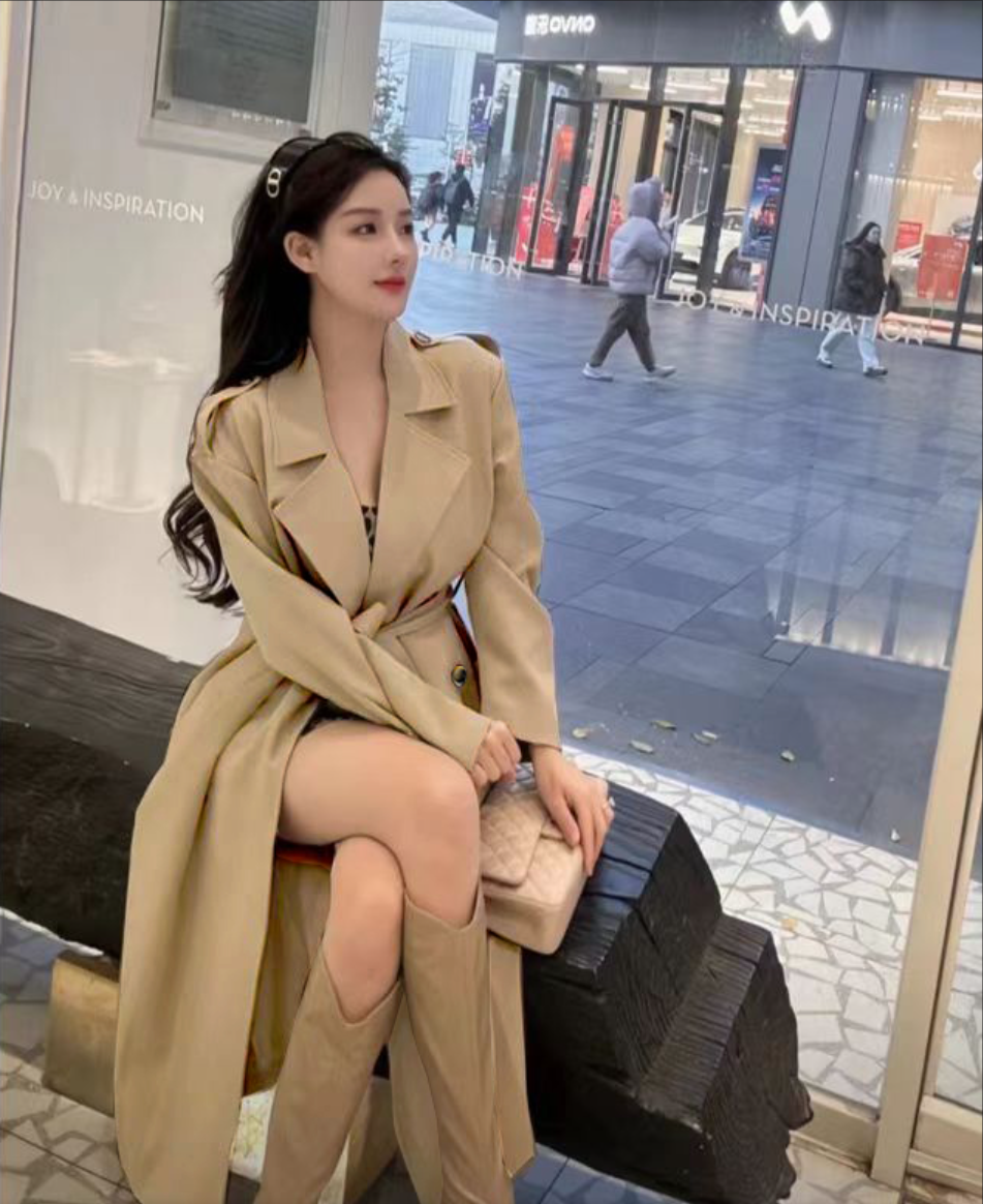 【小个子】风衣外套女中长款新款高级感翻领时尚宽松卡其色英伦风衣
