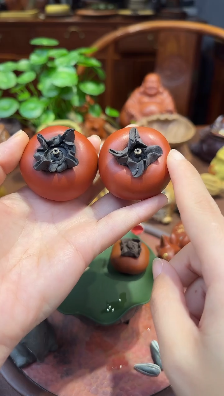 紫砂茶宠紫砂大号柿子一对