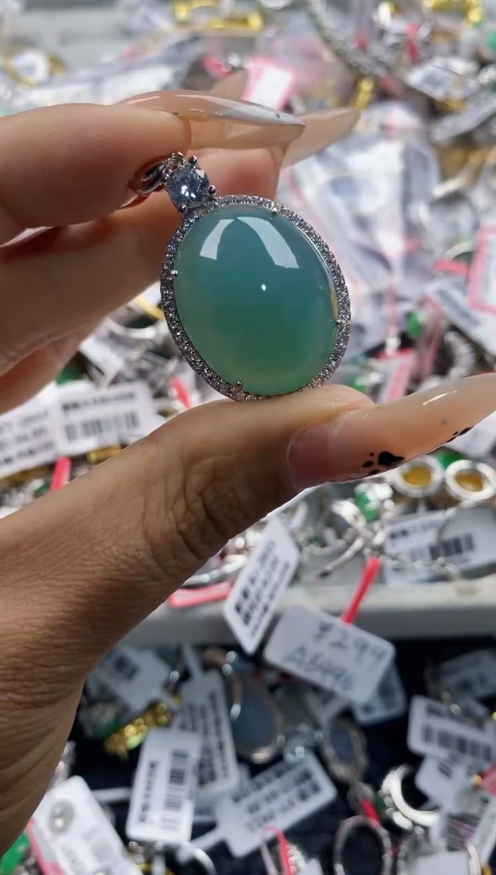 翡翠戒指银S925镶嵌33333   6