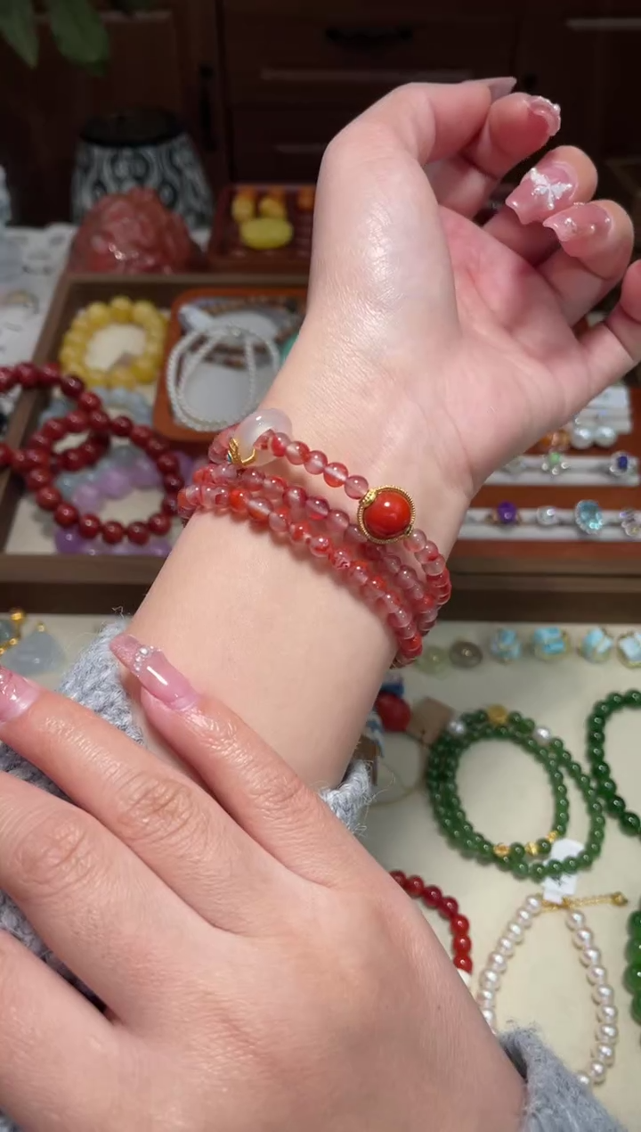 【闪购商品】南红玛瑙手串未镶嵌锦鲤冰飘花