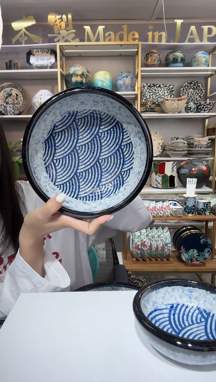 陶瓷青海波19.5厘米加厚钵一只