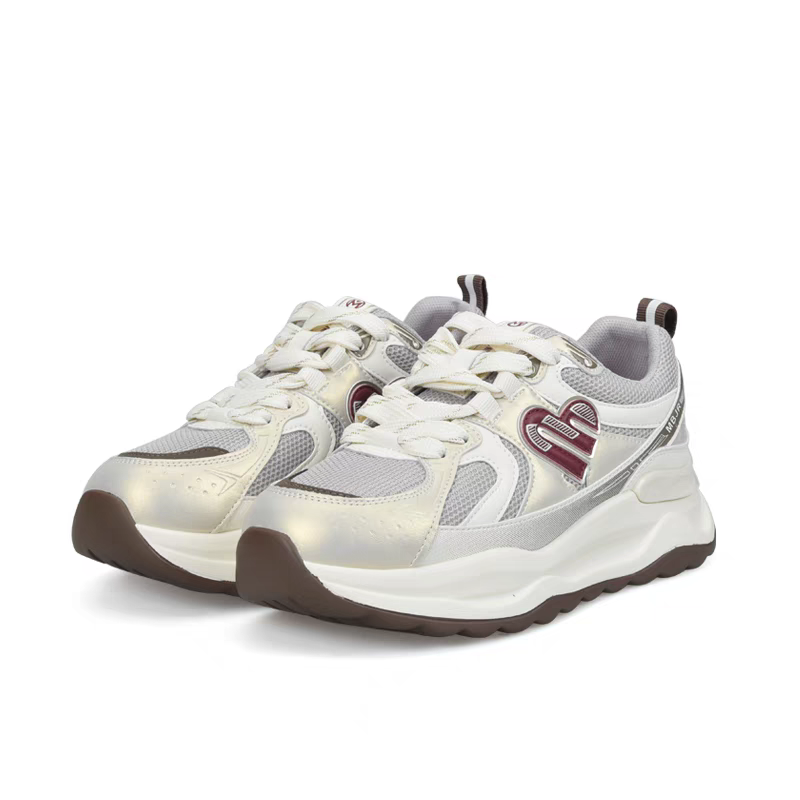 漫步佳人显脚小老爹鞋女2025春季新款透气网鞋厚底舒适系带运动鞋