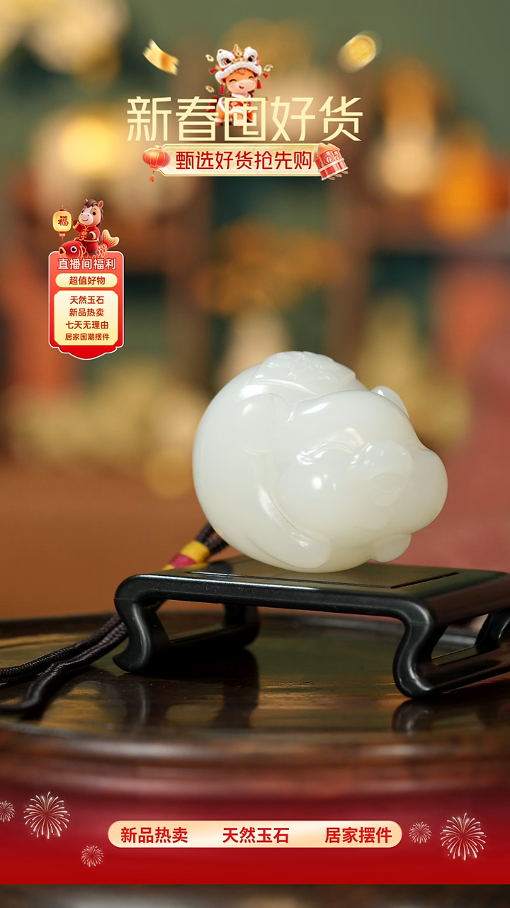 玉《纳福飞猪》摆件