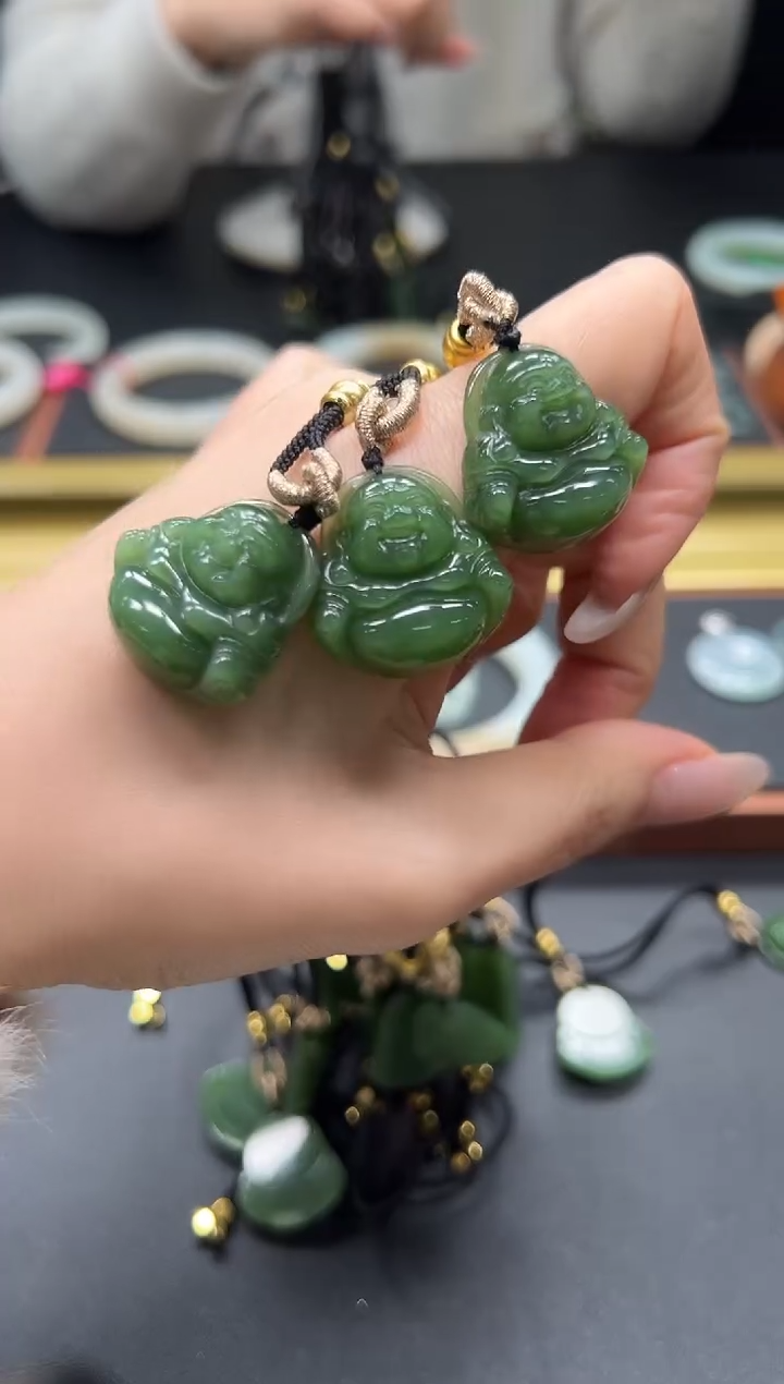 颈饰未镶嵌和田玉碧玉猫眼佛公吊坠绑绳多样性发一/有瑕 23*23*6