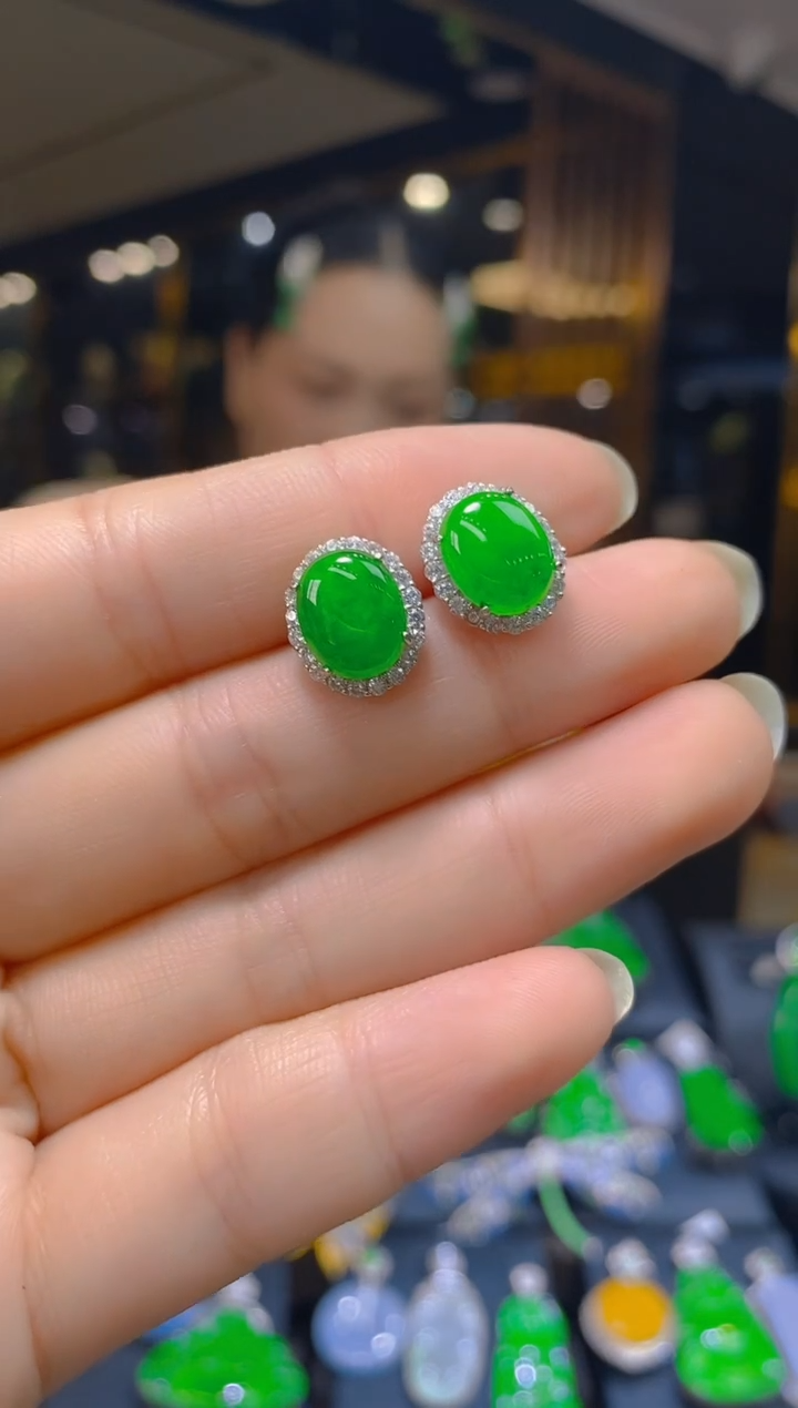 银S925镶嵌翡翠耳饰030(多样性发货发其一)