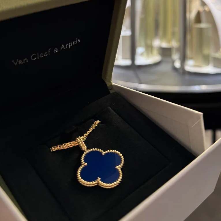 99新 梵克雅宝 小花柳 四叶草 蓝花 项链 蓝玛瑙 长项链