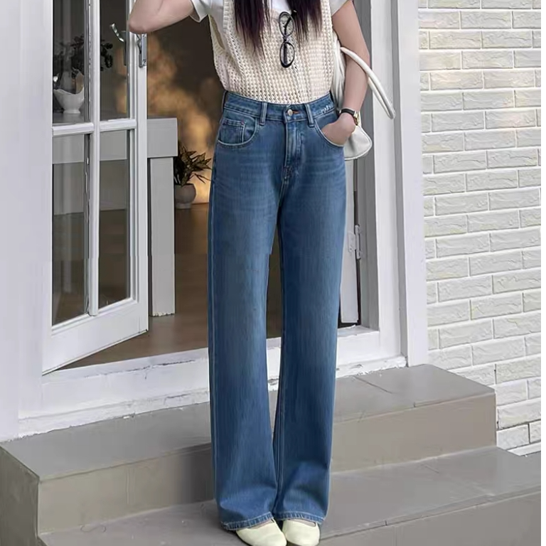 SU【390】代83  素素 MWMA春季新款高腰显瘦牛仔裤蓝色宽松直筒裤~