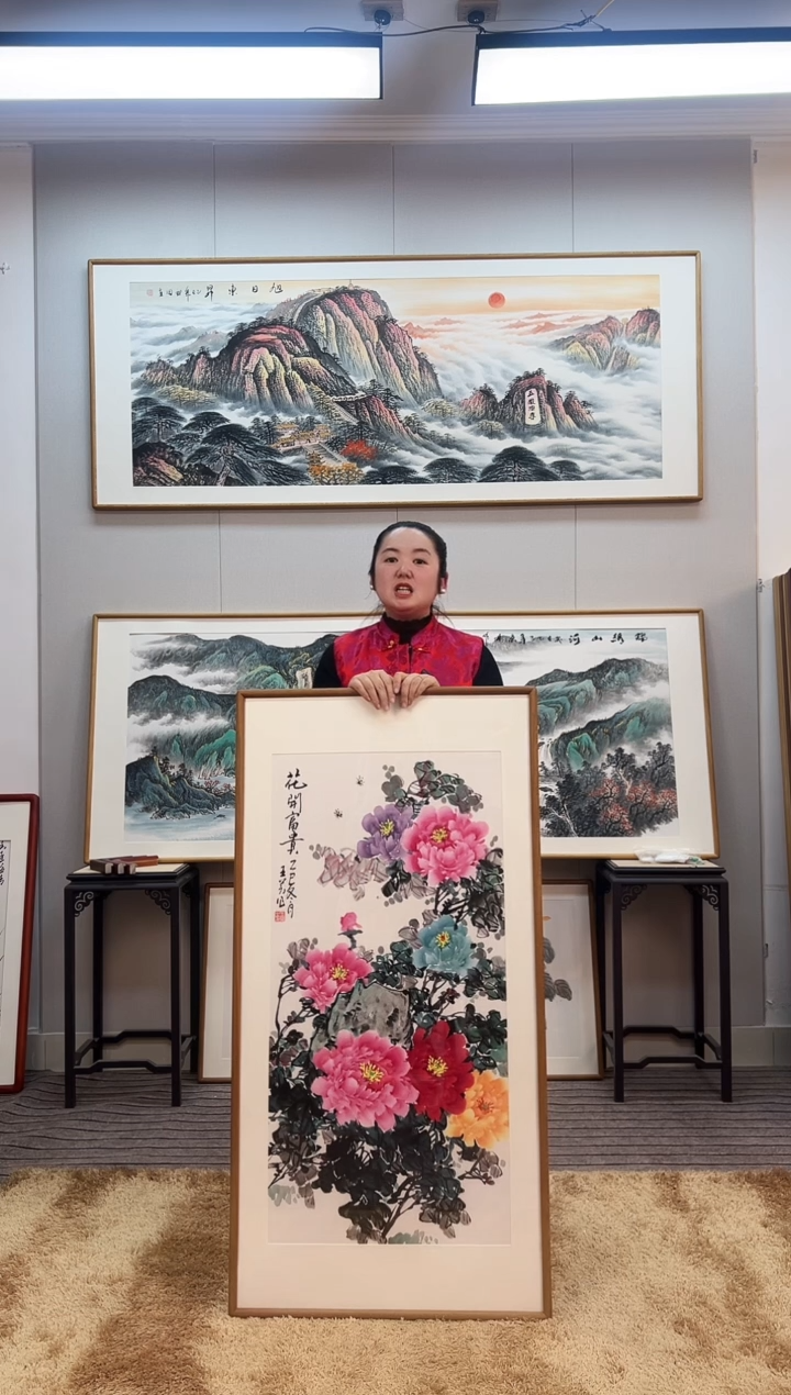 国画手绘牡丹122*62尺寸