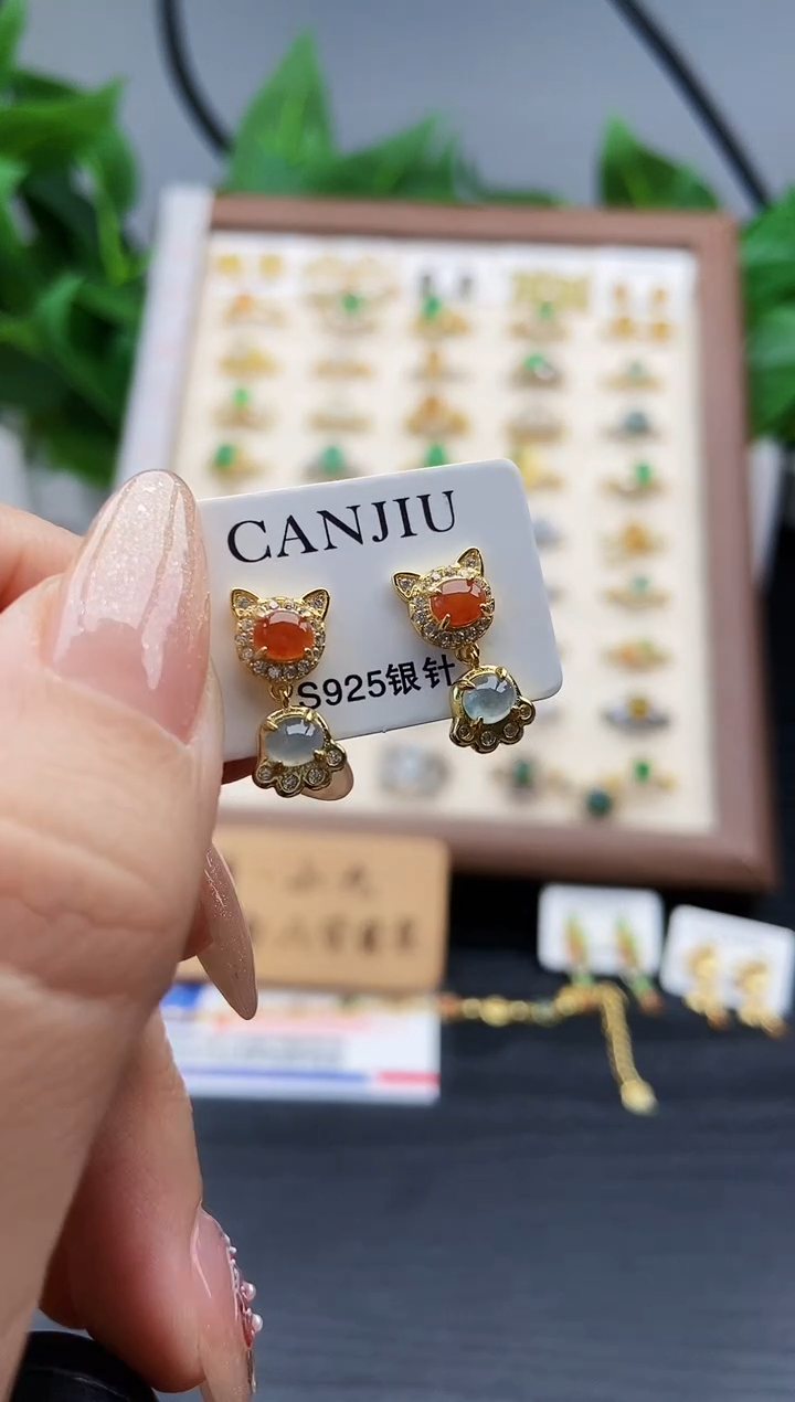 银S925镶嵌翡翠耳饰12