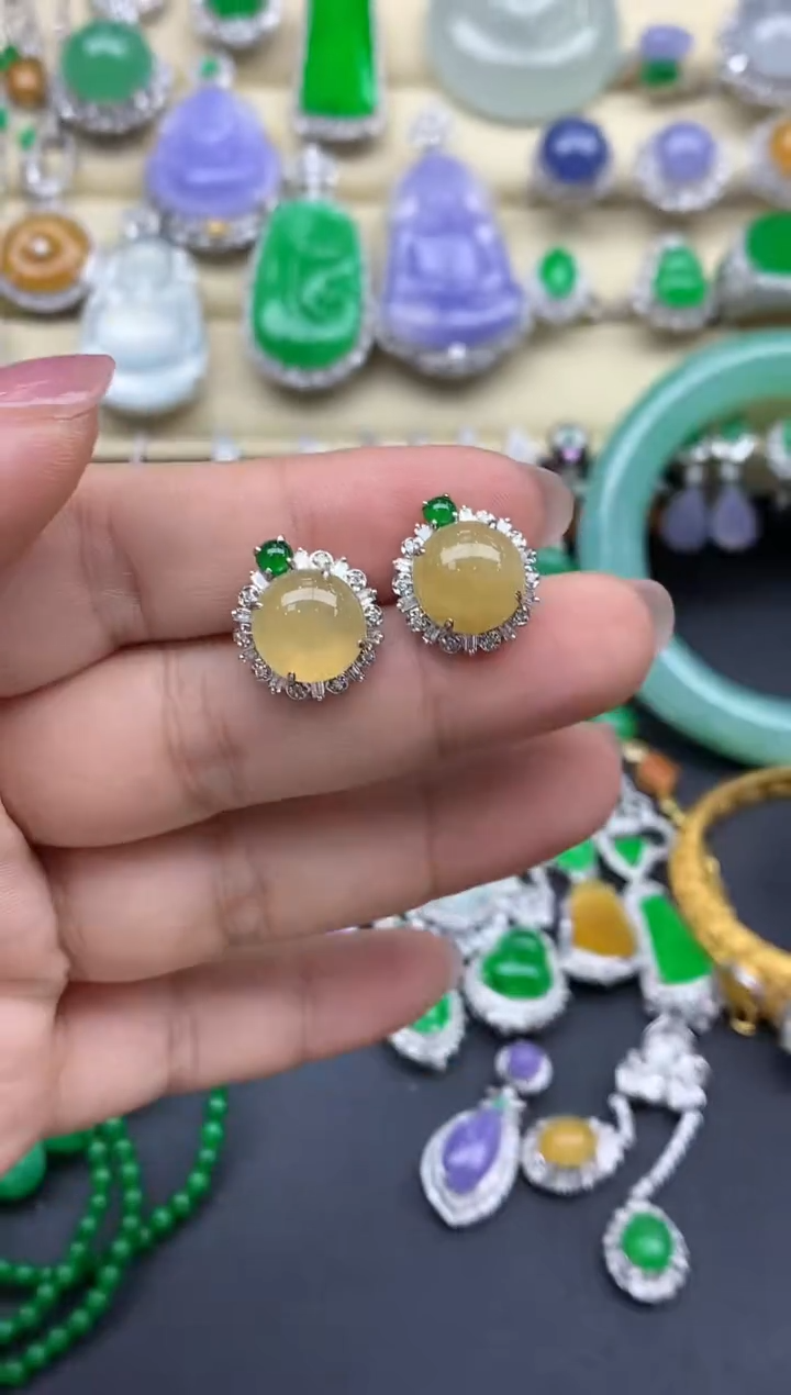 翡翠18K金镶嵌耳饰495-春日珠宝