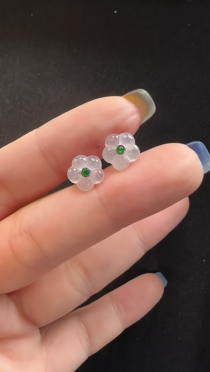 18K金镶嵌翡翠耳饰229格桑花一对