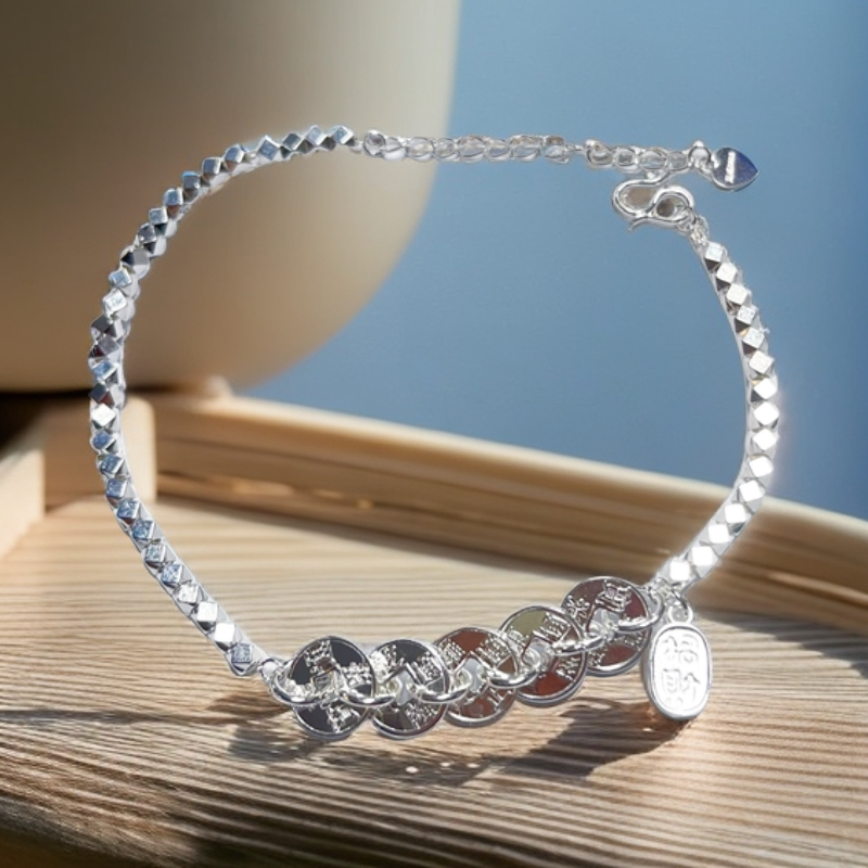 足银脚链 五帝币碎银子百搭时尚脚链