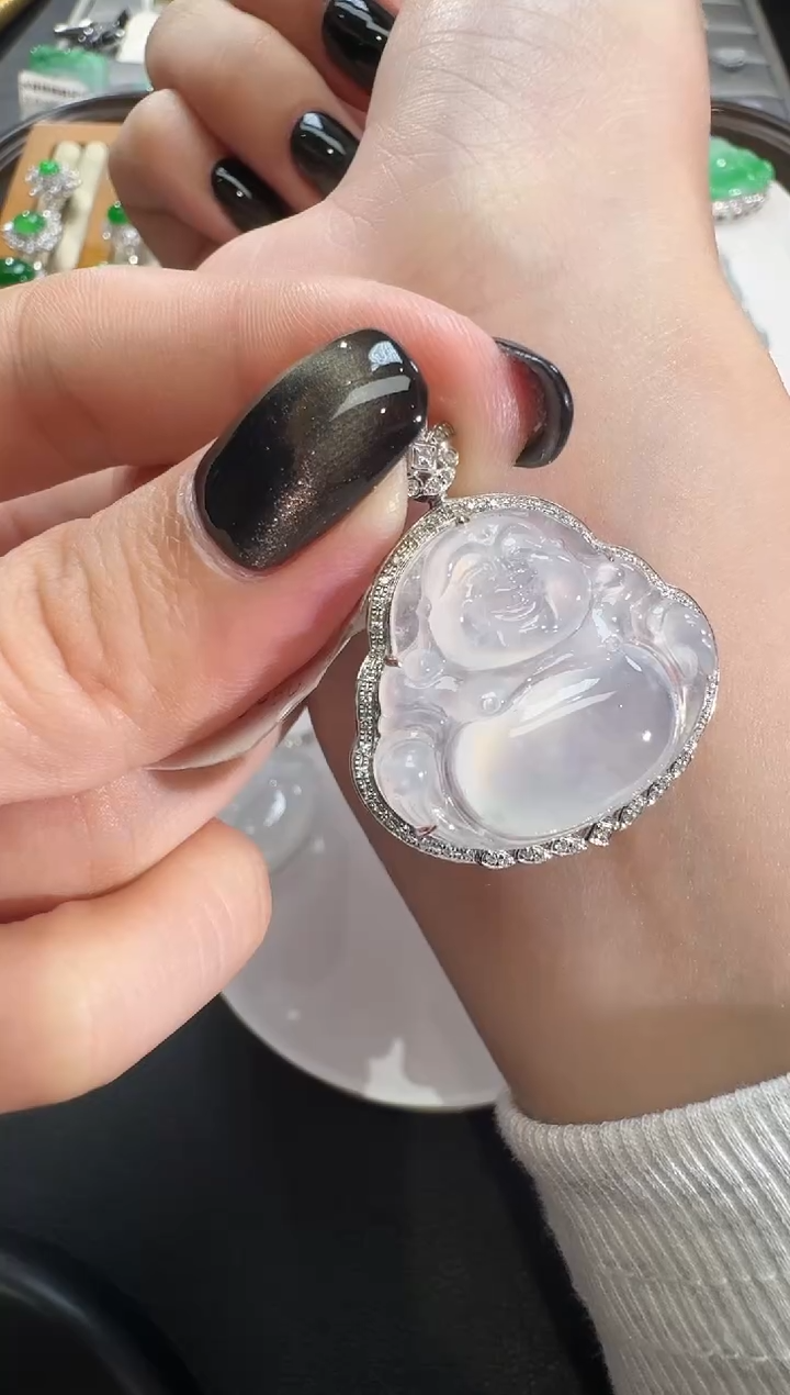 吊坠(不含链)18K金镶嵌翡翠【源头工厂】钻石镶嵌