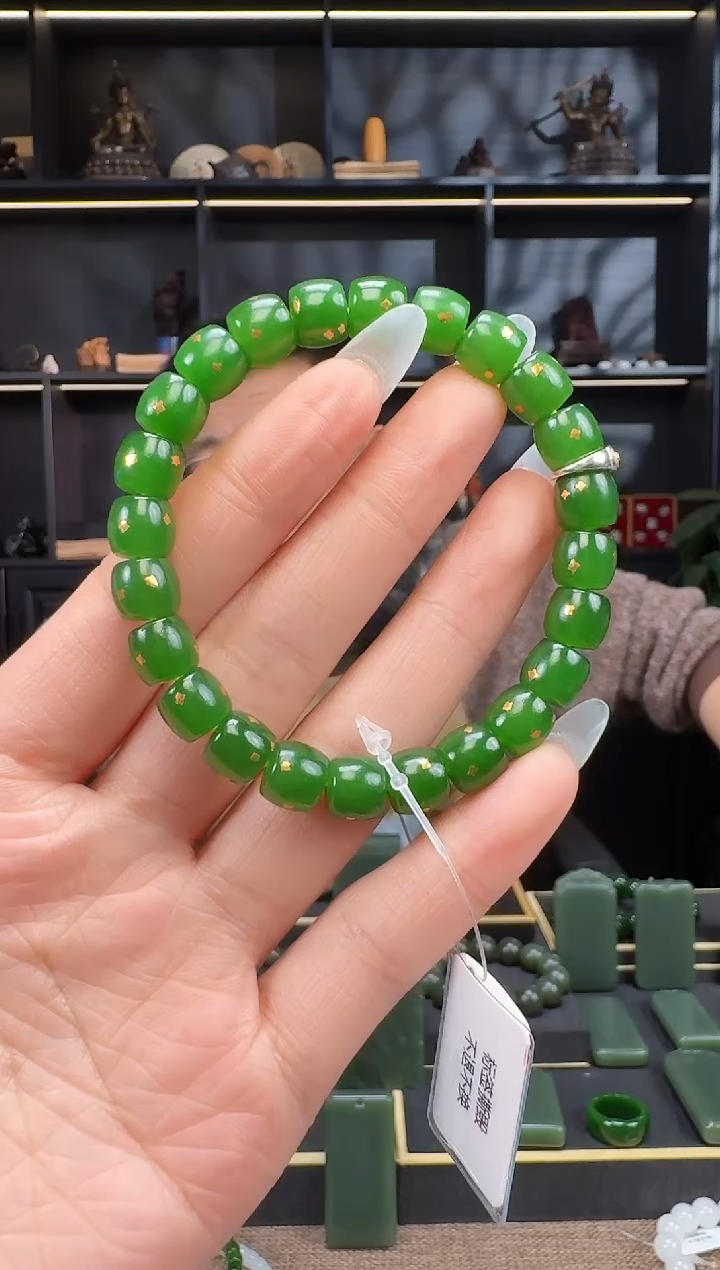 【闪购商品】和田玉-未镶嵌9mm碧玉极致弧手串 洒