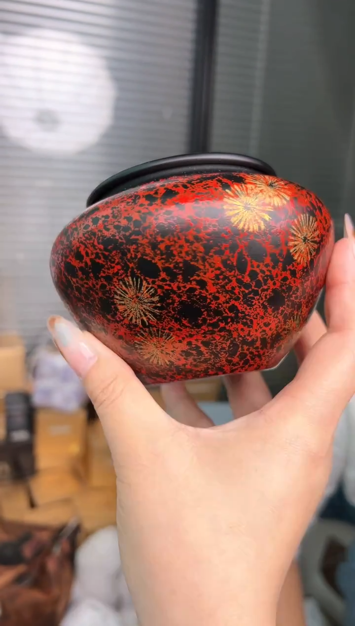 大漆建水  红金        