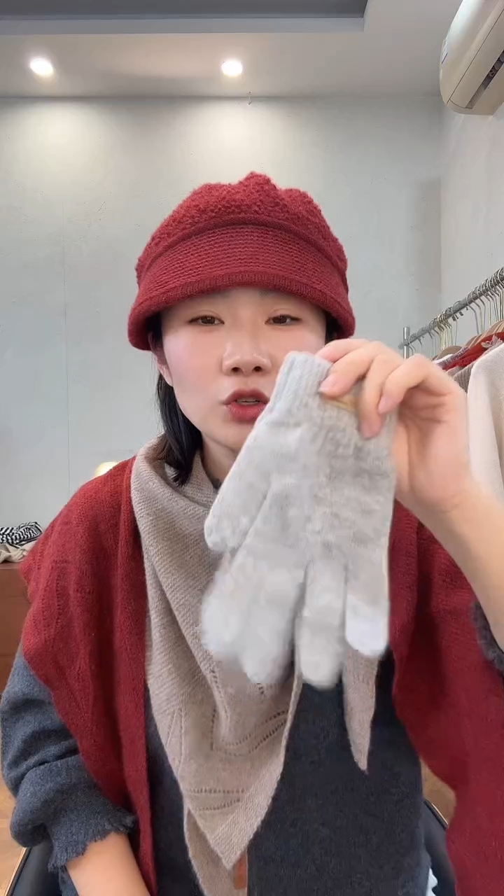 开播福利100%山羊绒手套灰色