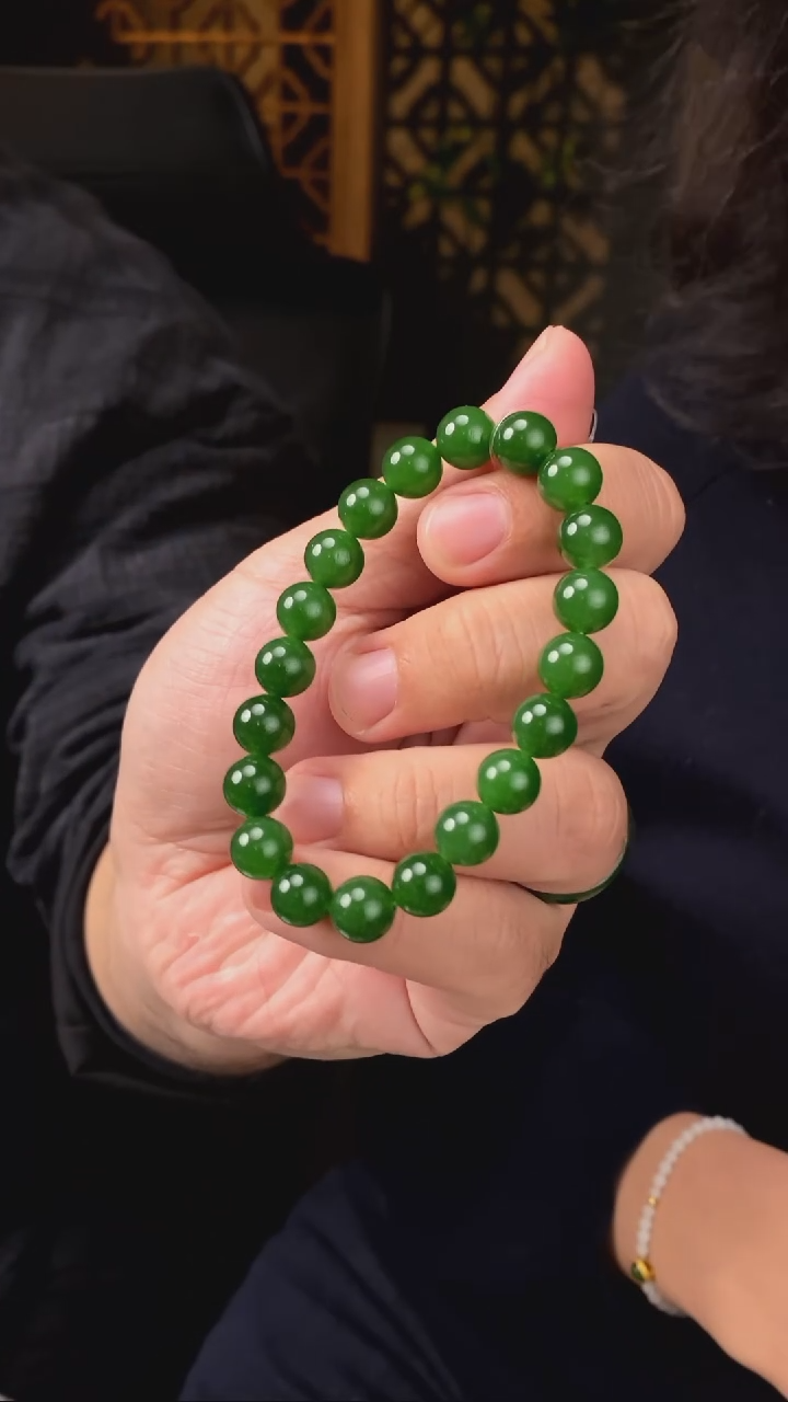 【闪购商品】和田玉碧玉手串未镶嵌【玉道侠侣】俄料没黑点10MM