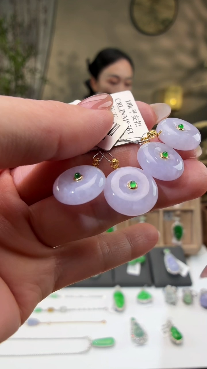 银S925镶嵌翡翠耳饰平安扣 多样性发货