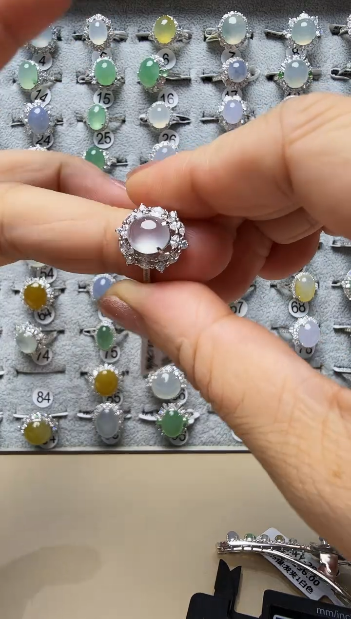 翡翠戒指银S925镶嵌925银镶缅甸A货翡翠戒指