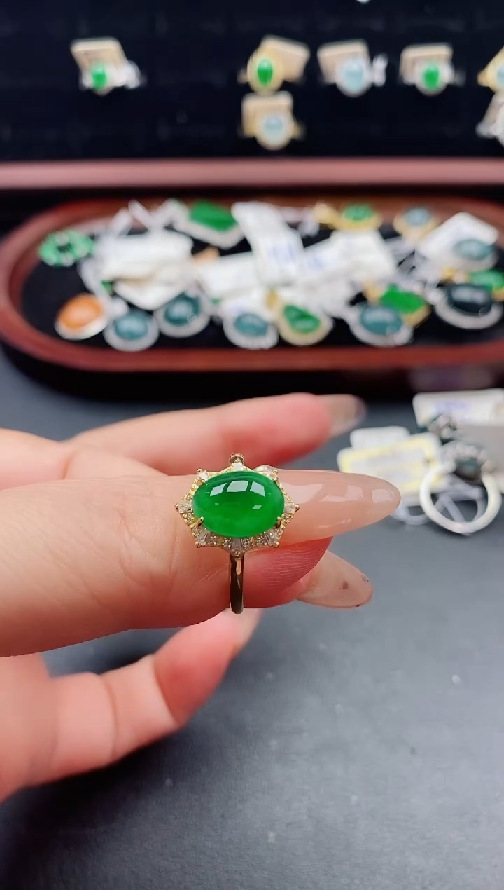 银S925镶嵌戒指翡翠1